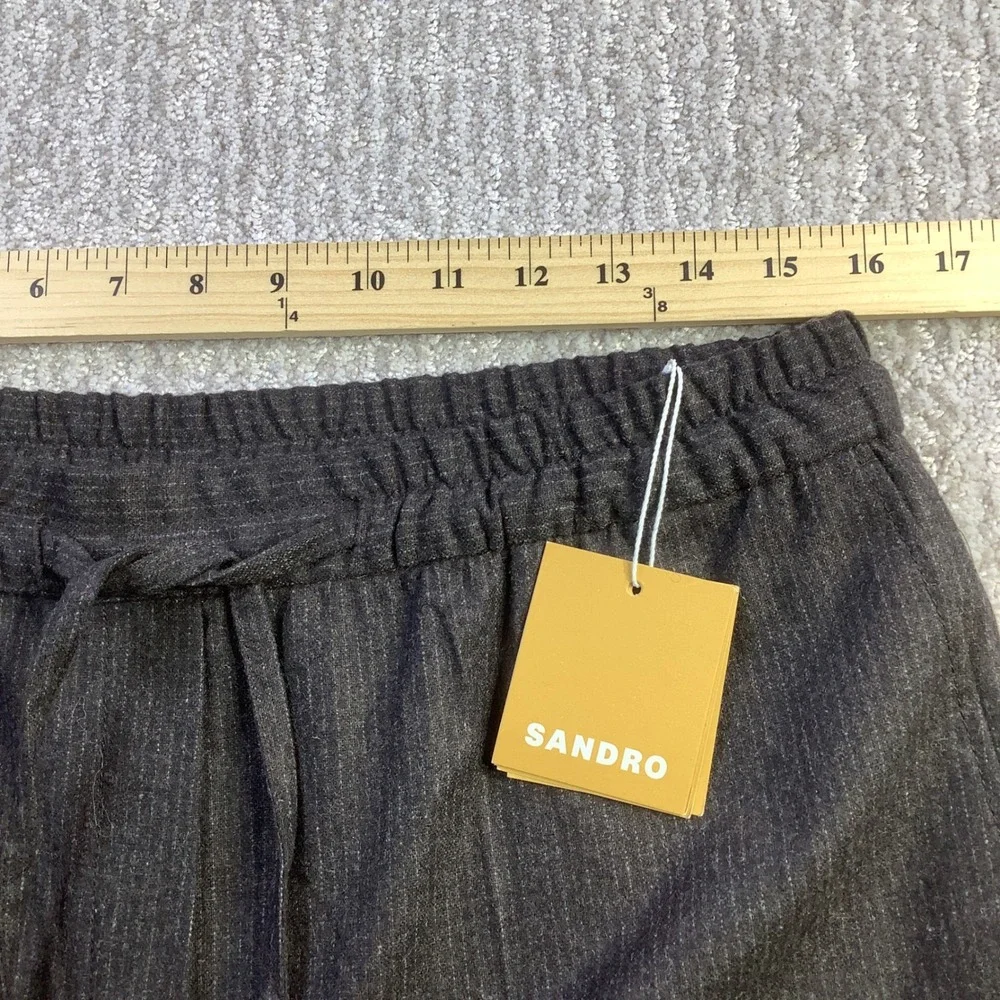 Sandro Womens Brown Pinstripe Wool Blend Wide Leg Drawstring‎ Pants 42 NWT